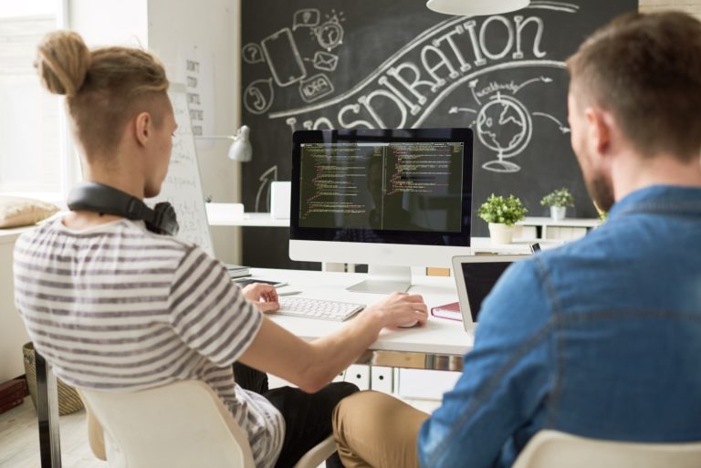 Startup software development team in office