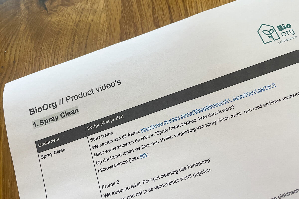 Productvideo script